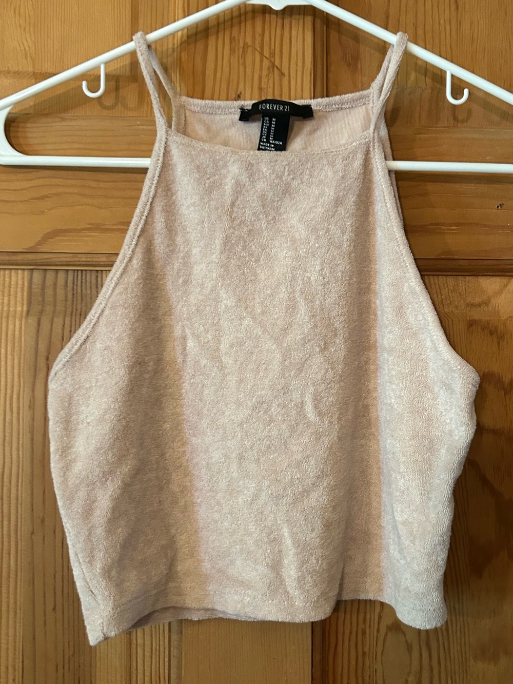 Forever 21 Light Cream Terry Cropped Halter Tank